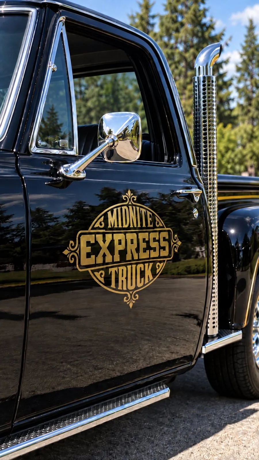 Gold Midnite Express badge decal installed on a black pickup