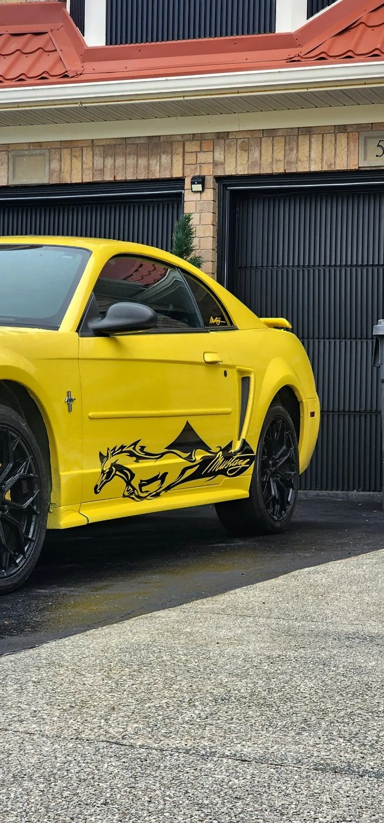 Running horse side decal on the yellow Mustang